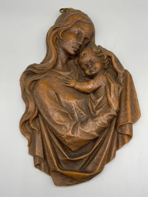 ALTE WACHSARBEIT HEILIGE MARIA MIT DEM JESUSKIND 34cm HOCH