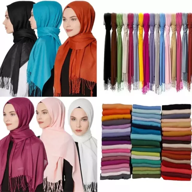 Damen Pashmina Schal Kaschmir Touch schlicht Halstuch Stola Hijab Fransen Schals