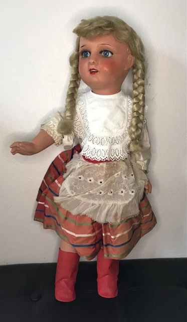 Poupée vintage ethnique costumée - Composition de 27 cm (11 po.), Yeux endormis, Pièce de restauration - France