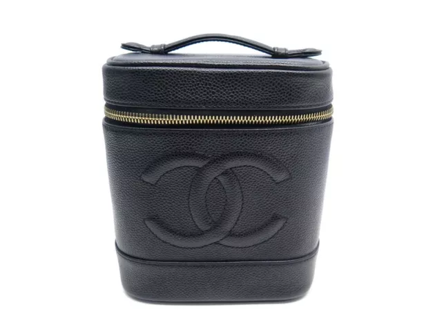 Neuf Trousse Vanity Chanel Logo Cc En Cuir Caviar Noir New Black Toiletry Pouch
