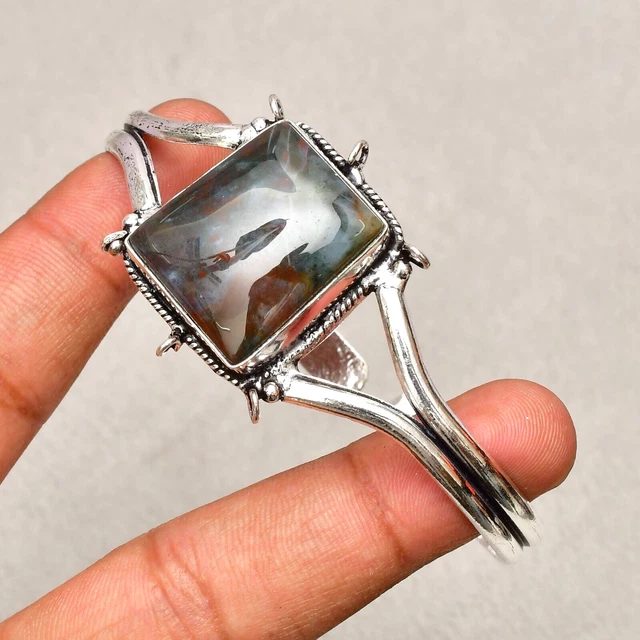 Bracelet Manchette En Argent Sterling 925 Avec Topaze Bleue - Réglable, Fait Main, Neuf Sans Emballage