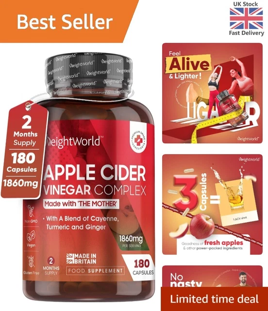 APPLE CIDER VINEGAR with Mother 1860mg Added Probiotics 180 Apple