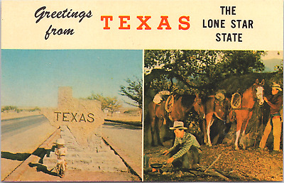 Postcard Greetings From Texas The Lone Star State Texas Cowboys *C5501