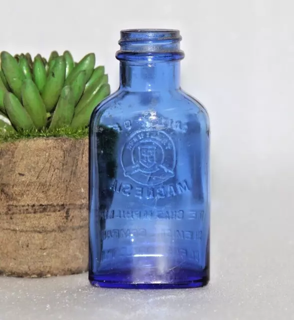 1930s Vintage Milk of Magnesia Chas.H.Phillips Chemical Co. Blue Glass Bottle 2