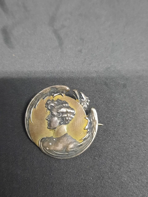 Broche Ancienne En Laiton Argenté - Profil De Napoléon Bonaparte Avec Un Aigle, Bijou Vintage