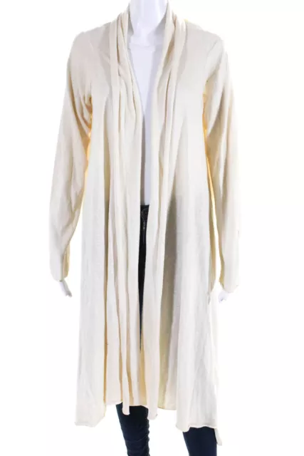 DKNY Womens Silk Open Front Draped Long Sleeve Cardigan Beige Size M/L