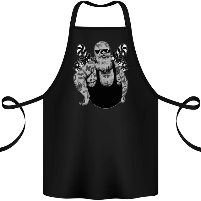 Tattoo Santa Funny Christmas Biker Motorbike Cotton Apron 100% Organic