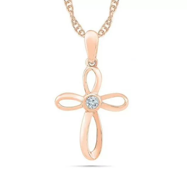 0.07CT Round Cut Moissanite 14K Rose Gold Plated Infinity Cross Pendant Necklace