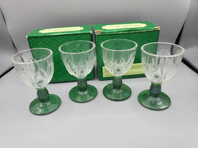 4 vtg AVON 1982 Emerald Green Cordial Drinking Glass Stemware St Patrick's Day