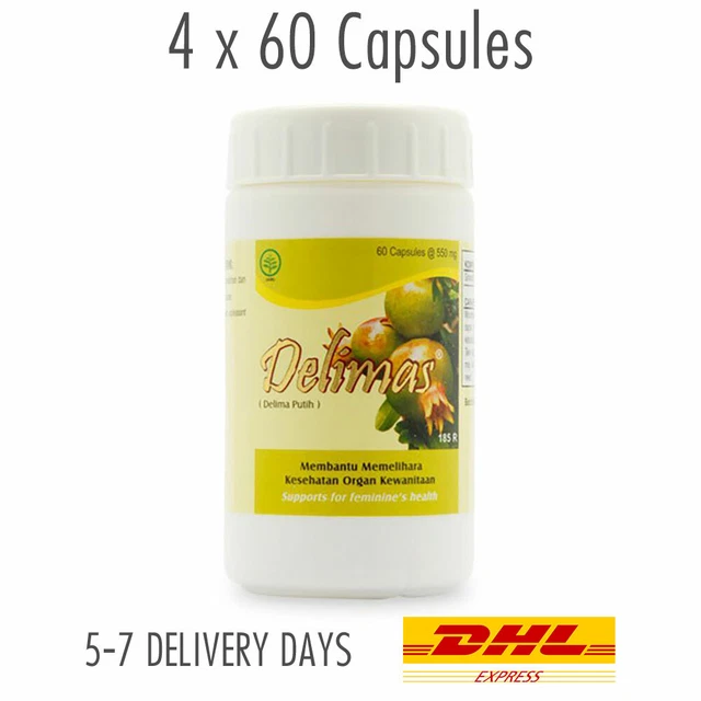 4x [BOROBUDUR JAMU] DELIMAS El flujo vaginal Apoya la Salud Femenina 60c