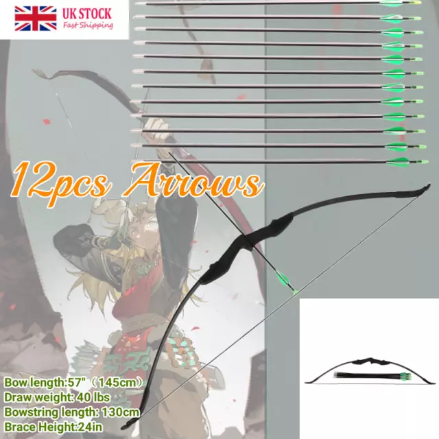 40lbs Takedown Recurve Bow Set 12 Arrows Straight Bow Archery Target Shooting UK