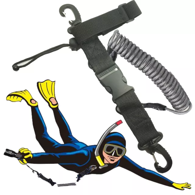 Scuba Diving Steel Coiled Lanyard & Quick Release Buckle for Cameras Dive Lights