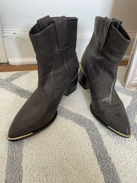 Rachel Zoe Size 7.5 LORI PEARLIZED Brown Bronze Leather Ankle Boots