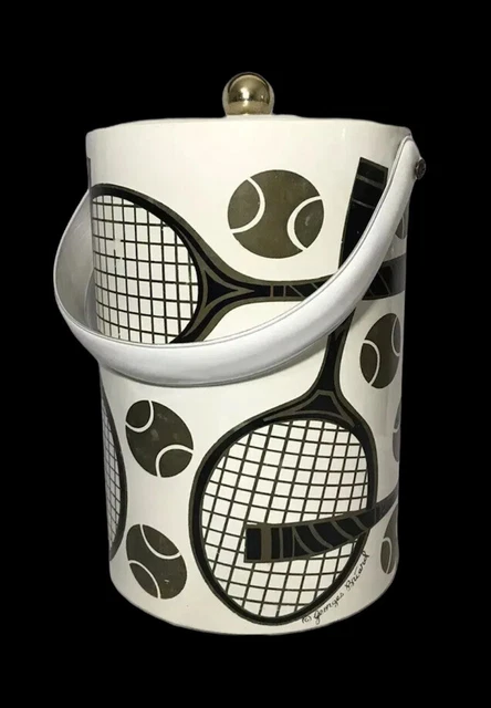 VTG Georges Briard Ice Bucket Vinyl Tennis Retro Signed Bar Sports 12.5” Tall