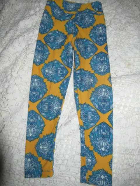 euc Lularoe yellow blue lion head leggings girls S ~ 6 free ship US