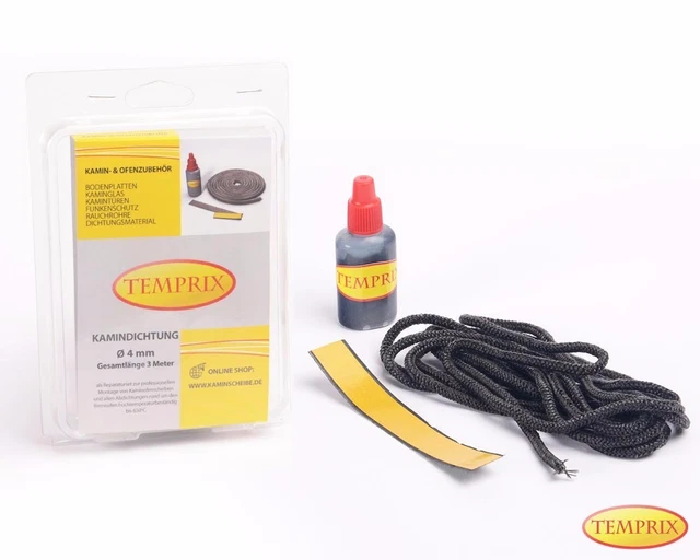Temprix Cheminée & Four Joint Réfractaire Cordon D'Étanchéité Ø 4mm Rond 3 M Set 3