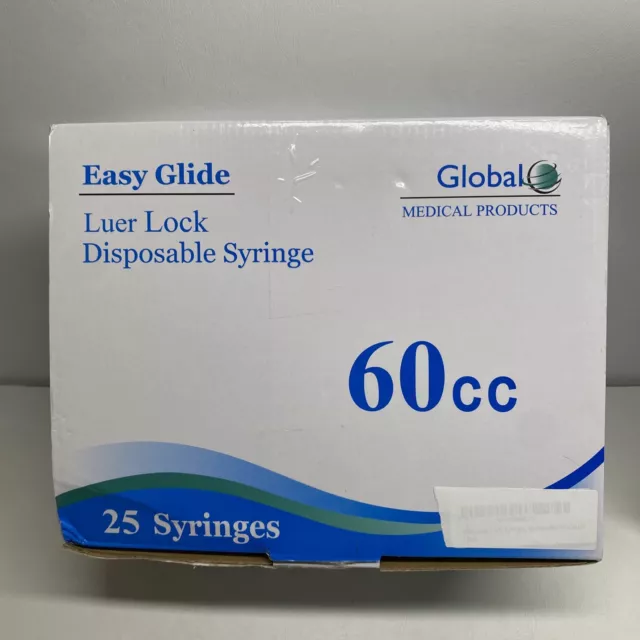 Easy Glide 60cc /60ML LUER LOCK Disposable Syringes NO NEEDLE Sterile (25 Box)