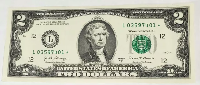 ⭐$2 Uncirculated Two Dollar Bill Star Note - 2017A - One Note⭐