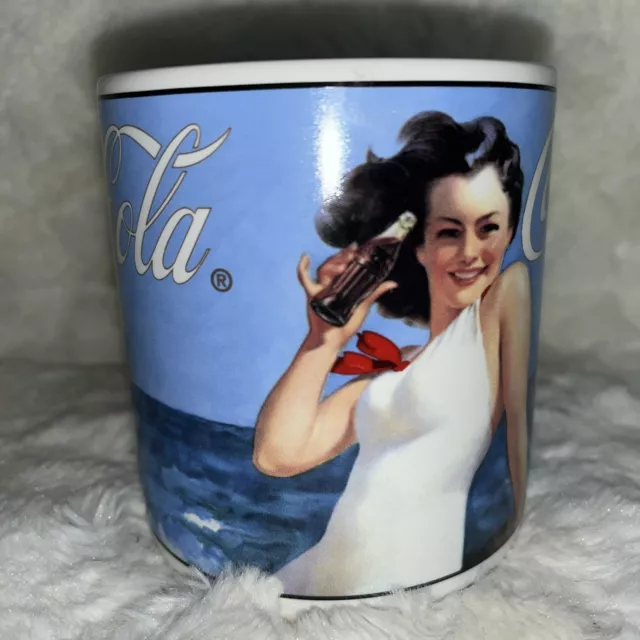 Coca-Cola Retro Beach Sea Scene Sakura Stoneware Coffee Mug Cup White Swim Suit