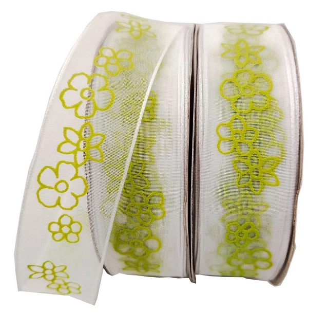 Dekorativ Blumen Bedruckt Organza Verdrahtet Band Für Geschenk Wickel 2 Rollen