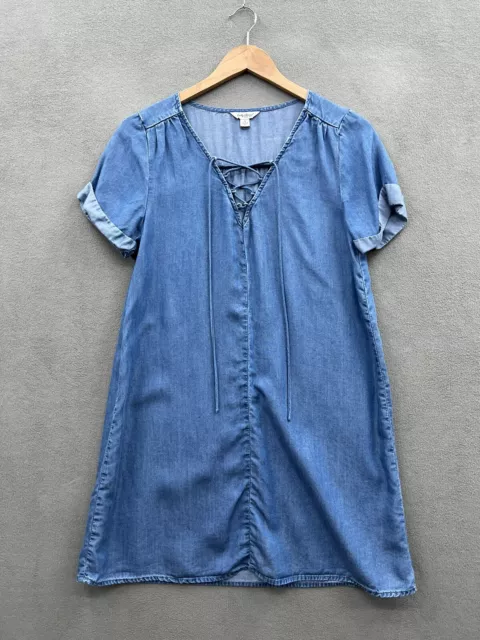 Lucky Brand Women's Small Dress Lace Up Blue Chambray