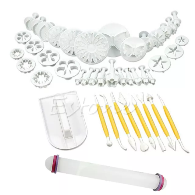 46Pcs/Pack Cake Decorating Fondant Icing Plunger Cutters Tools Mold Sugar Craft