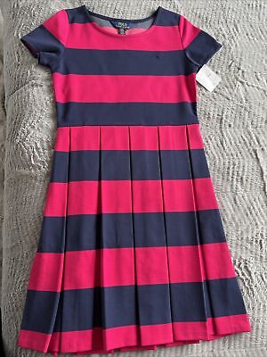 Girls 12 Yrs Polo Ralph Lauren Fit & Flare Dress Navy & Cerise Pink BNWT RRP £79