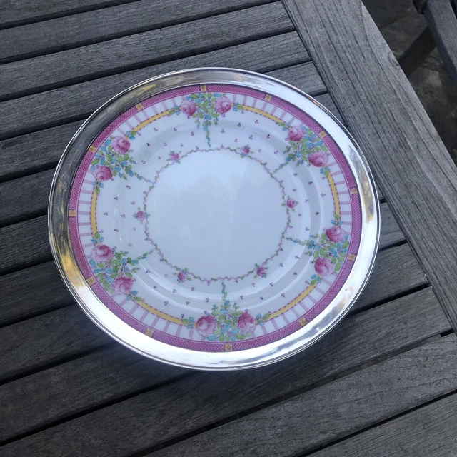 Shreve Treat & Eacret Sterling Rimmed Royal Worcester Pink Floral Plate 1915