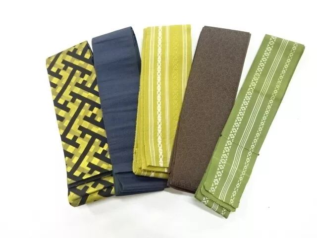 80895# Japanese Kimono / Antique Mens Kaku Obi / Set Of 5