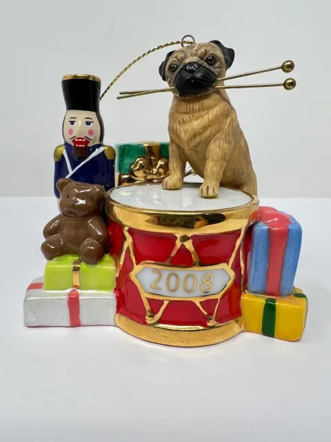 The Danbury Mint Pug Dog Holiday Christmas Drummer Ornament 2008
