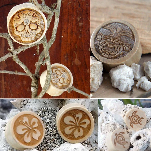 Natural Light Crocodile Wood Ear Plugs Carved Handcarved Organic Ear Gauges USA