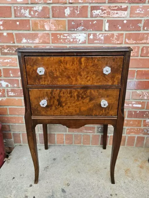 Vintage Sewing Cabinet Solid Walnut Spool Drawer Glass Knobs
