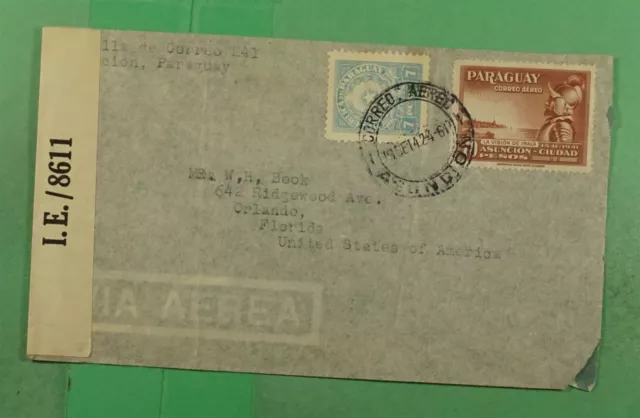 DR WHO 1942 PARAGUAY WWII CENSORED ASUNCION AIRMAIL TO USA j95009