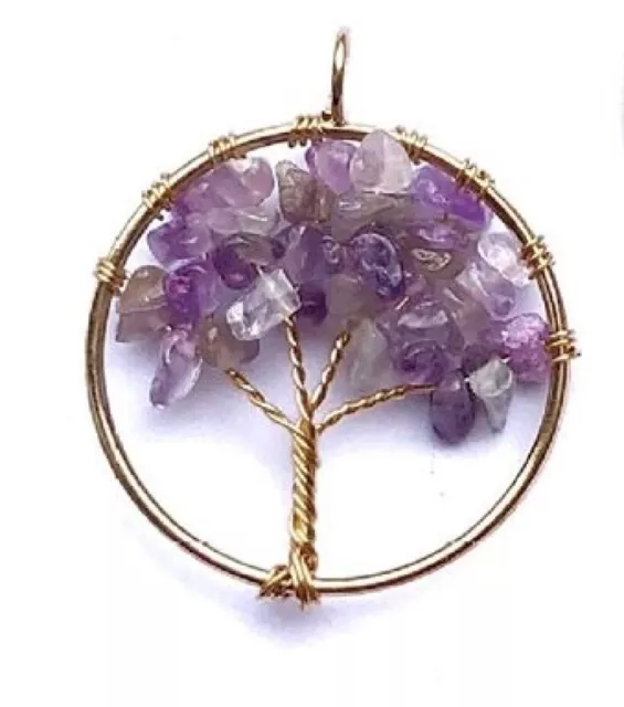 7 Stone Healing Tree of Life Chakra Gold Pendant Amulet Necklace Free Gift Bag