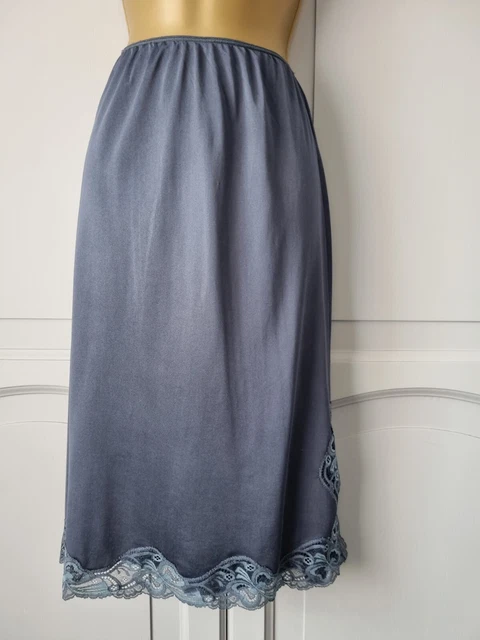 Mezza Slip Donna Vintage Charnos Blu Seta Raso Nylon Taglia Media