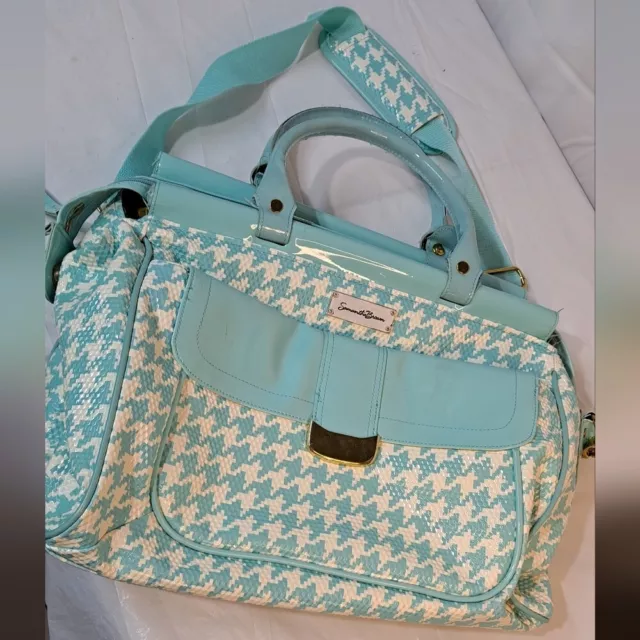 Samantha Brown PVC Houndstooth Carry On Travel Bag Shoulder Strap Teal Lt Blue