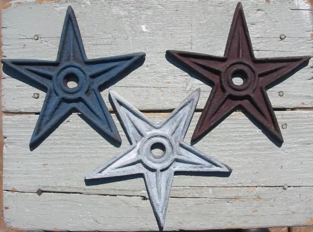 Vintage 3 Lot Cast Iron Stars Country Barn Metal Rustic 5 Point Heavy Metal USA