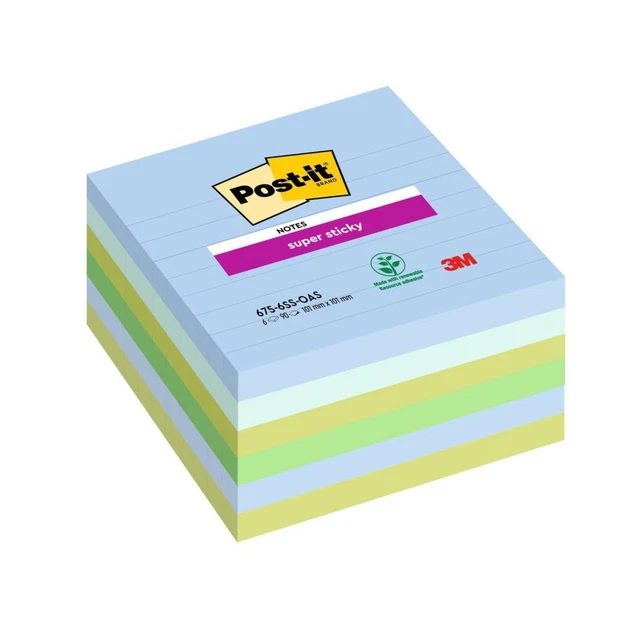 Blocco Post it® Super Sticky - 675-6SS-OAS - a righe - 100 x 100 mm - colori Oas