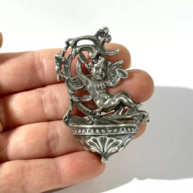 vintage sterling silver italian holy water font miniature  pendant with angel