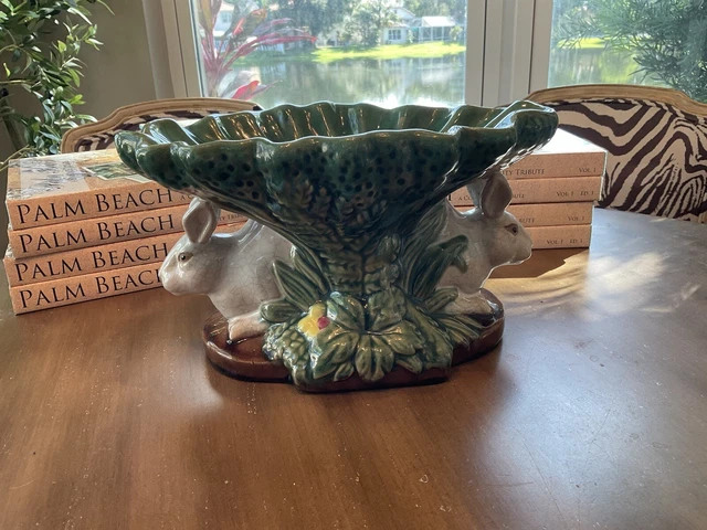 Vintage Mid 20th Century Italian Majolica Compote Centerpiece Bowl