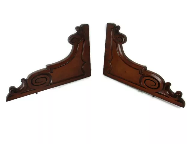 Pair  Corbels Hand Carved Wood  Pediment Ornate Finial Architectural Brackets