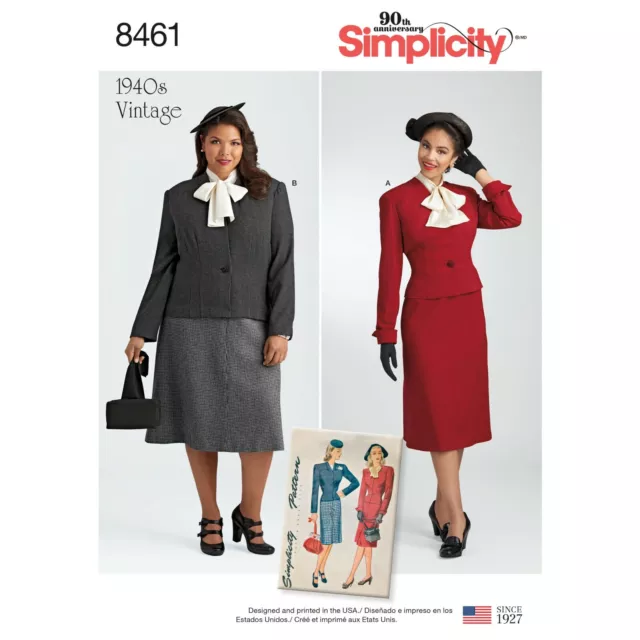 8461 Patron Simplicity Vintage Reedition  Des Annees 40 Jupe Veste Top 38 Au 56