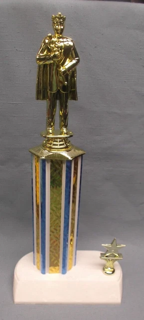 male trophy award king topper white gold blue column prom pageant