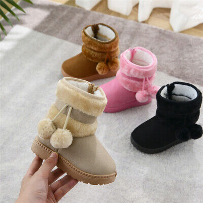 Uk Girls Kids Toddler Ankle Warm Boots Winter Faux Fur Lined Comfy Shoes Booties