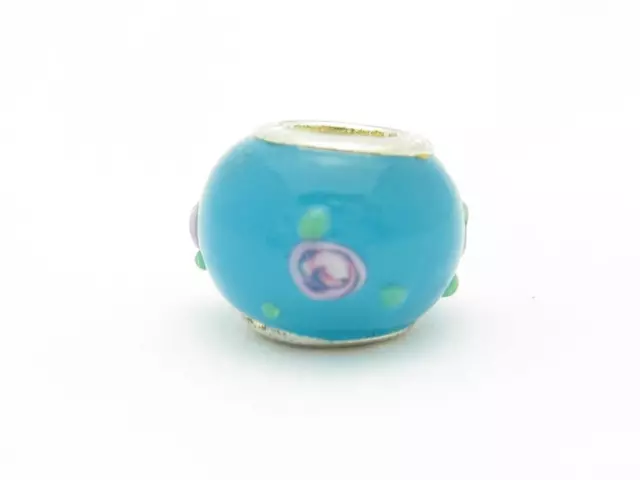 Argent Sterling Cristal Bleu Fleur Perle Breloque Motif Pour Bracelet Unique En