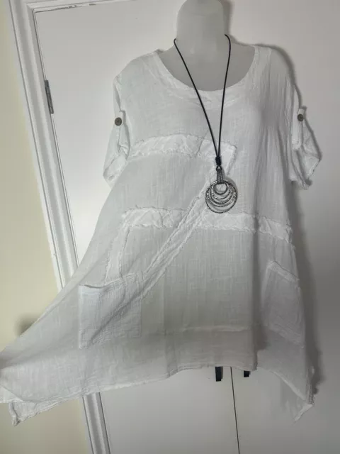 New Long Sided Linen/ Cotton TUNIC Top Sz 18 20 22 Made in Italy Cheesecloth