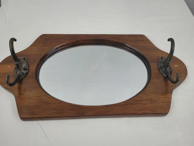 Small Wood Framed Mirror with Two Double Coat Hooks 18" x 9.5"