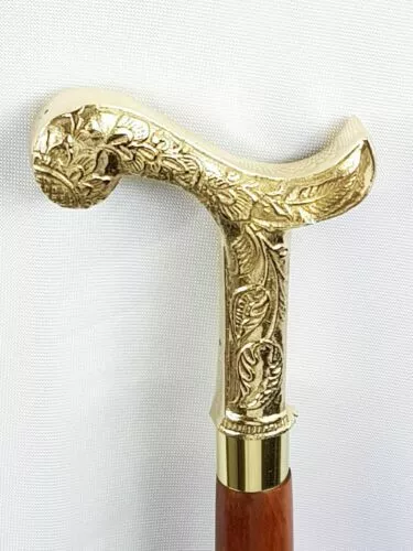 SOLID BRASS VICTORIAN BRASS Derby HANDLE Antique Walking Stick Wooden Cane Gift