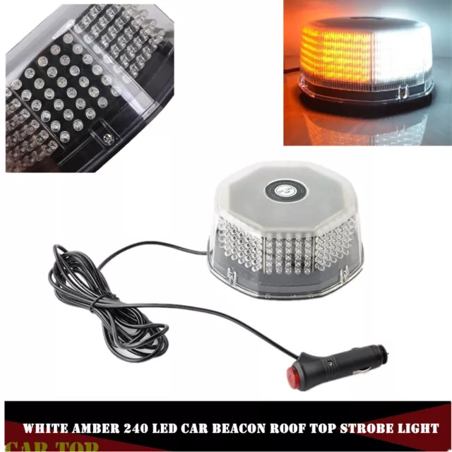 240LED Car Rotating Round Beacon Roof Emergency Flash Strobe Light White Amber