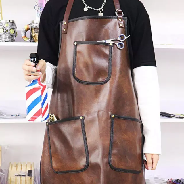 Hairdressing Denim Apron Waterproof Hairdresser Barber Leather Work Clothes -DE 2